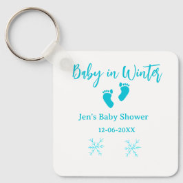 Baby in Winter baby shower blue baby feet snowflak キーホルダー