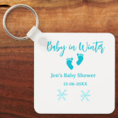Baby in Winter baby shower blue baby feet snowflak キーホルダー (正面)