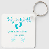 Baby in Winter baby shower blue baby feet snowflak キーホルダー (裏面)