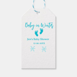 Baby in Winter baby shower blue baby feet snowflak ギフトタグ