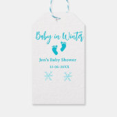 Baby in Winter baby shower blue baby feet snowflak ギフトタグ (裏面)