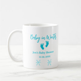 Baby in Winter baby shower blue baby feet snowflak コーヒーマグカップ