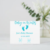 Baby in Winter baby shower blue baby feet snowflak シーズンポストカード (スタンド正面)