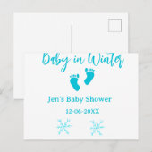 Baby in Winter baby shower blue baby feet snowflak シーズンポストカード (正面/裏面)