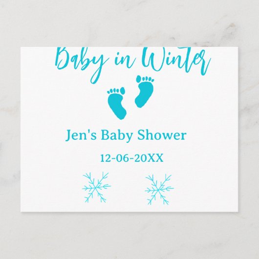 Baby in Winter baby shower blue baby feet snowflak シーズンポストカード (正面)