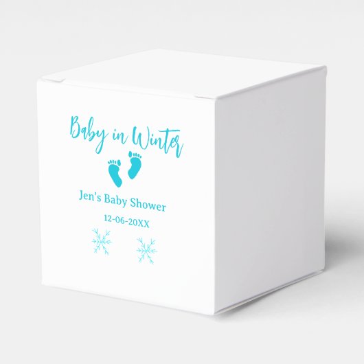 Baby in Winter baby shower blue baby feet snowflak フェイバーボックス (正面サイド)