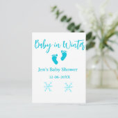 Baby in Winter baby shower blue baby feet snowflak ポストカード (スタンド正面)