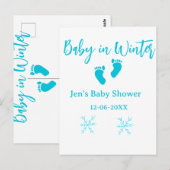 Baby in Winter baby shower blue baby feet snowflak ポストカード (正面/裏面)