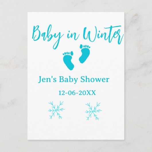 Baby in Winter baby shower blue baby feet snowflak ポストカード (正面)