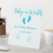 Baby in Winter baby shower blue baby feet snowflak 台座サイン (インサイチュ)