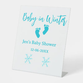 Baby in Winter baby shower blue baby feet snowflak 台座サイン