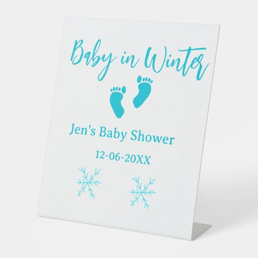 Baby in Winter baby shower blue baby feet snowflak 台座サイン (正面)