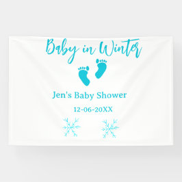 Baby in Winter baby shower blue baby feet snowflak 横断幕