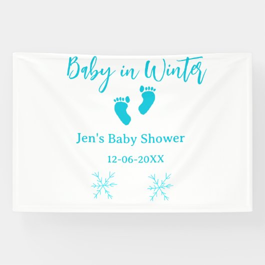 Baby in Winter baby shower blue baby feet snowflak 横断幕 (横)