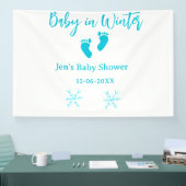 Baby in Winter baby shower blue baby feet snowflak 横断幕 (トレードショー)