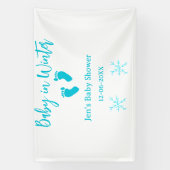 Baby in Winter baby shower blue baby feet snowflak 横断幕 (縦)