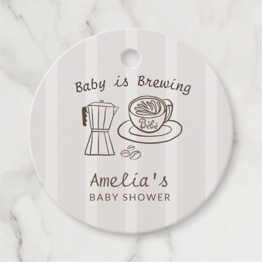 Baby is Brewing ストライプ ベビーシャワー フェイバータグ (正面)