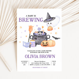 Baby is Brewing パープルハロウィン ベイビーシャワー 招待状