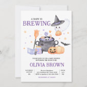Baby is Brewing パープルハロウィン ベイビーシャワー 招待状 (正面)