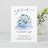 Baby is Brewing ブルーフローラルベイビーボーイ ティー 招待状 (スタンド正面)