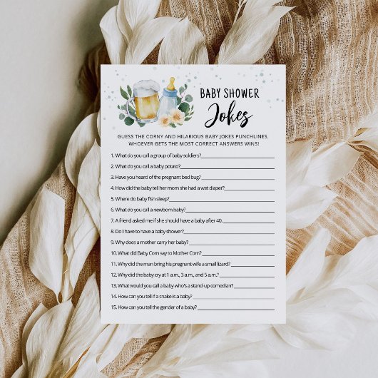 Baby Is Brewing Baby Shower Jokes Game with Answer 招待状