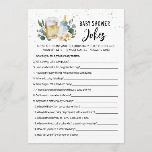 Baby Is Brewing Baby Shower Jokes Game with Answer 招待状 (正面)