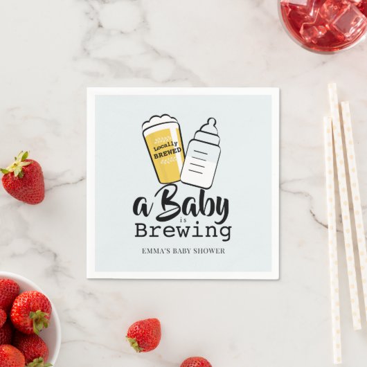 Baby is Brewing Beer Baby Bottle Blue Baby Shower スタンダードカクテルナプキン (インサイチュ)
