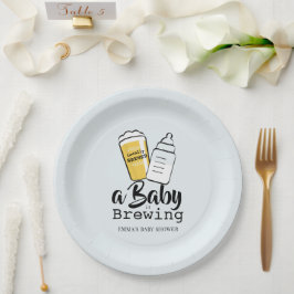 Baby is Brewing Beer Baby Bottle Blue Baby Shower ペーパープレート