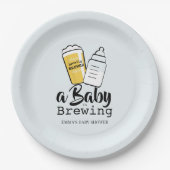 Baby is Brewing Beer Baby Bottle Blue Baby Shower ペーパープレート (正面)