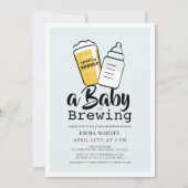 Baby is Brewing Beer Baby Bottle Blue Baby Shower 招待状 (正面)
