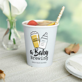 Baby is Brewing Beer Baby Bottle Blue Baby Shower 紙コップ