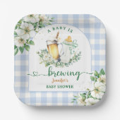 Baby Is Brewing Beer Baby Shower Boy Blue ペーパープレート (正面)