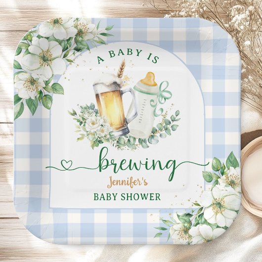 Baby Is Brewing Beer Baby Shower Boy Blue ペーパープレート