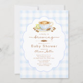 Baby Is Brewing Blue Coffee Baby Shower Invite 招待状 (正面)