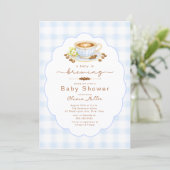 Baby Is Brewing Blue Coffee Baby Shower Invite 招待状 (スタンド正面)