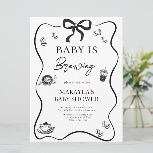 Baby is Brewing bow Coffee Espresso Baby Shower 招待状 (スタンド正面)