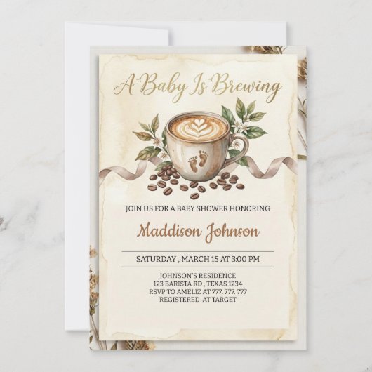 Baby is Brewing Coffee Baby Shower 招待状 (正面)