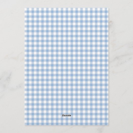 Baby is Brewing Coffee Baby Shower Blue Gingham  招待状 (裏面)