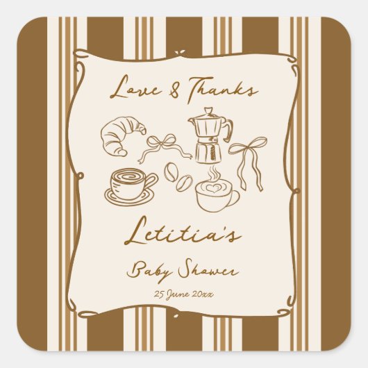 Baby is brewing coffee baby shower favor スクエアシール (正面)