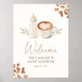 Baby is Brewing Coffee Baby Shower Welcome Sign ポスター (正面)