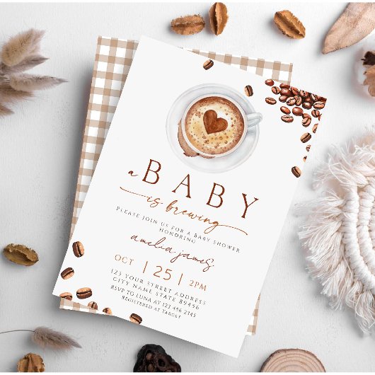 Baby Is Brewing Coffee Bean Baby Shower 招待状