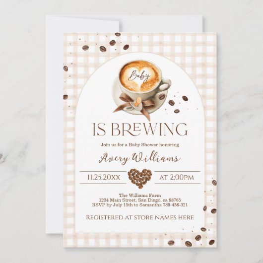 Baby is Brewing Coffee Bean Theme Baby Shower 招待状 (正面)
