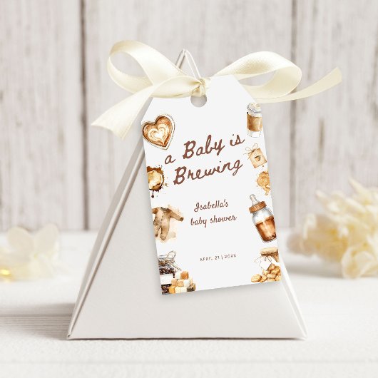 Baby Is Brewing Coffee Brown Baby Shower ギフトタグ