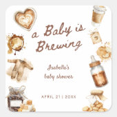 Baby Is Brewing Coffee Brown Baby Shower スクエアシール (正面)