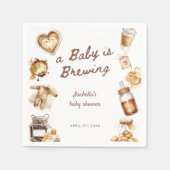 Baby Is Brewing Coffee Brown Baby Shower スタンダードカクテルナプキン (正面)