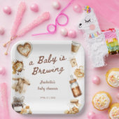 Baby Is Brewing Coffee Brown Baby Shower ペーパープレート (パーティー)