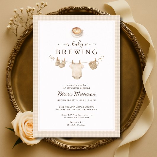 Baby is Brewing Coffee Clothesline Baby Shower 招待状