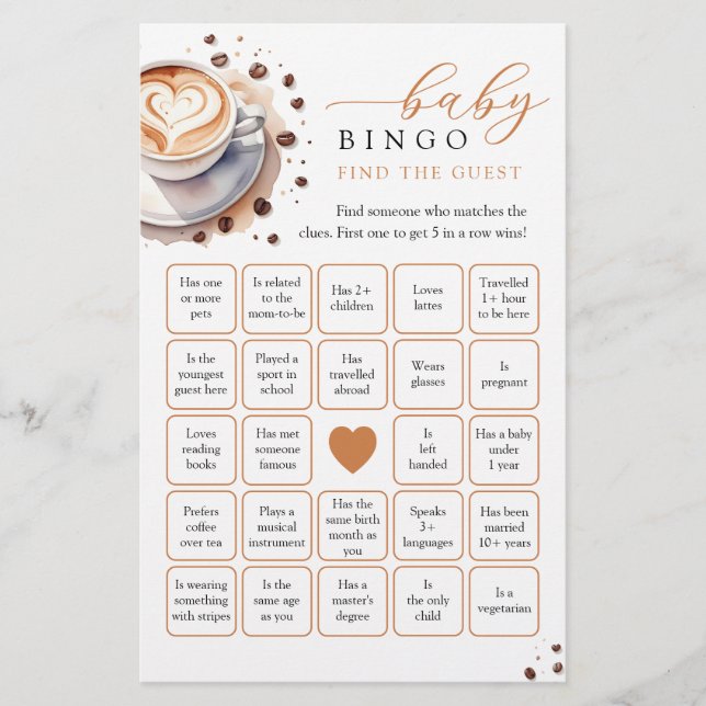 Baby is Brewing Coffee Find the guest Bingo Game (正面)