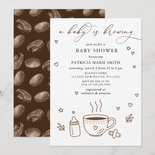 Baby is Brewing Coffee Gender Neutral Baby Shower 招待状 (正面/裏面)