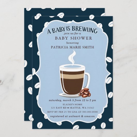 Baby is Brewing Coffee Gender Neutral Baby Shower 招待状 (正面/裏面)